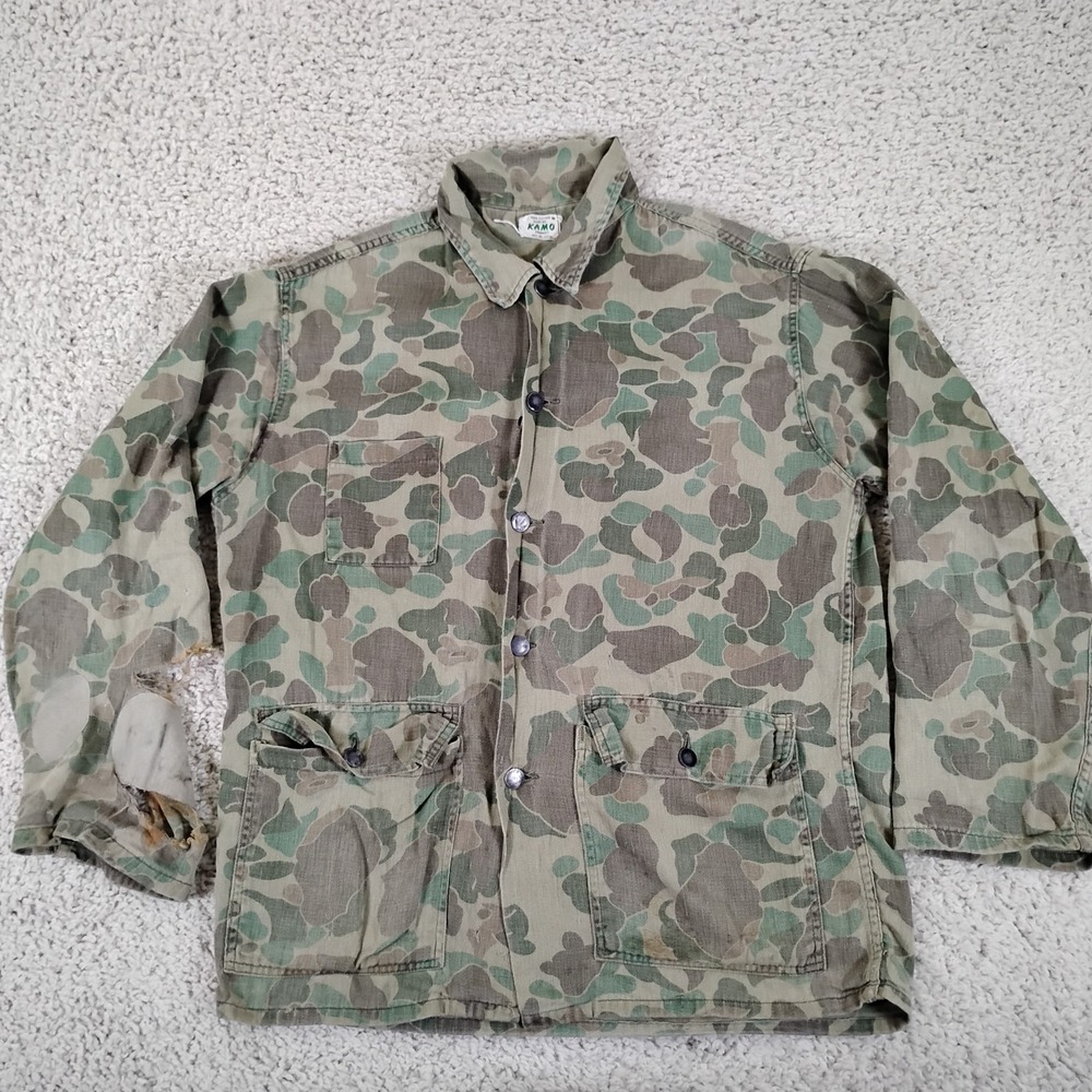Vintage Kamo Shirt Mens Medium Green Duck Hunter Camo Poplin Military Field 60s